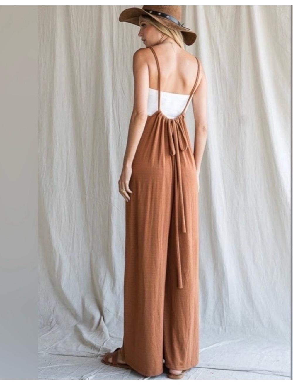 BUCKETLIST Rust Orange Wide-Leg Strappy Jumpsuit